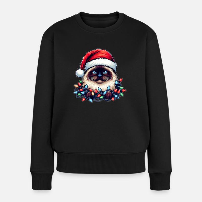 Birmakatze Weihnachtsmütze Xmas - Frauen Premium Bio Pullover - Schwarz