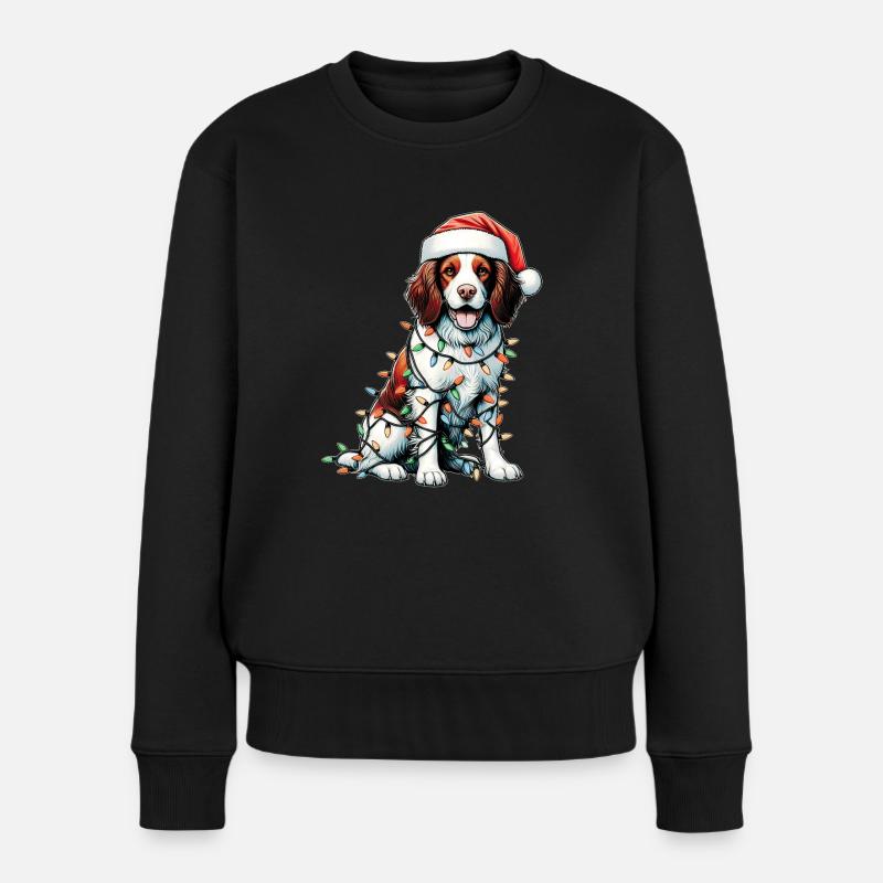 Brittany Spaniel Chien Père Noël Noël - Pull Premium bio Femme - noir