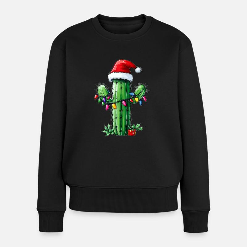 Kaktus Weihnachtsmütze Xmas - Frauen Premium Bio Pullover - Schwarz