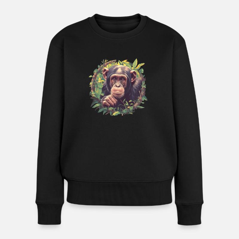 Chimpanzee Schimpansen Schimpanse - Frauen Premium Bio Pullover - Schwarz