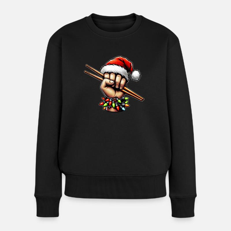 Schlagzeuger Trommel Weihnachtshut Xmas - Frauen Premium Bio Pullover - Schwarz