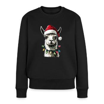 Lustige niedliche Lama Alpaka Weihnachtsmütze Weih - Frauen Premium Bio Pullover - Schwarz - Vorne - Julia (174cm)