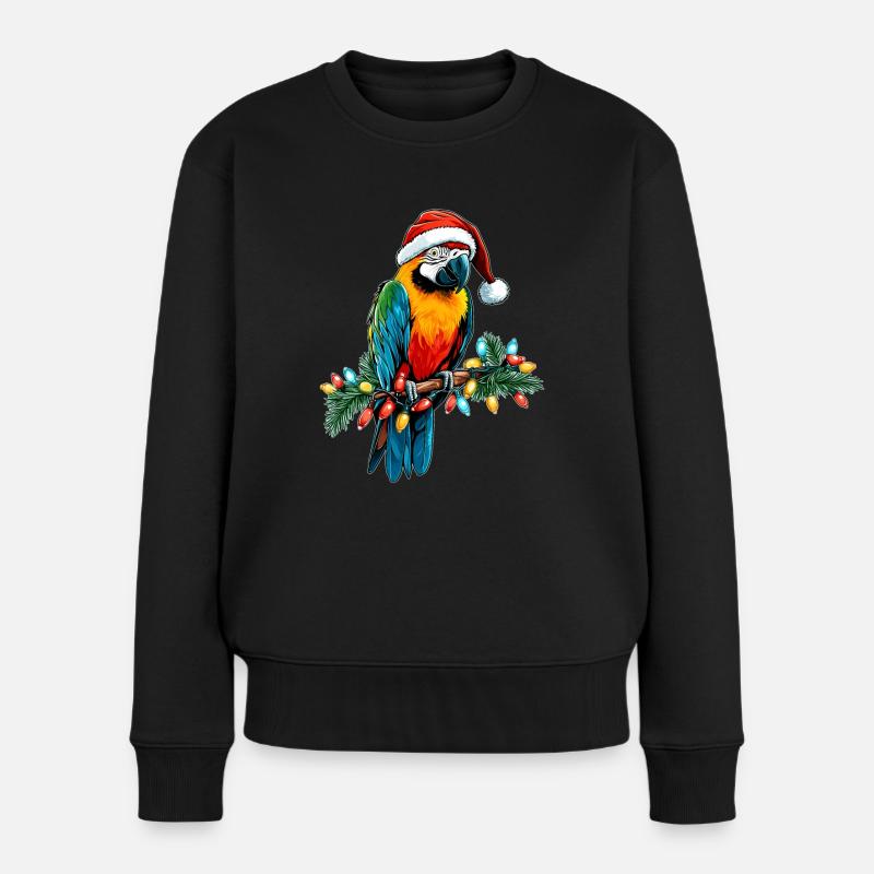 Ara Papagei Weihnachtsmütze Xmas - Frauen Premium Bio Pullover - Schwarz