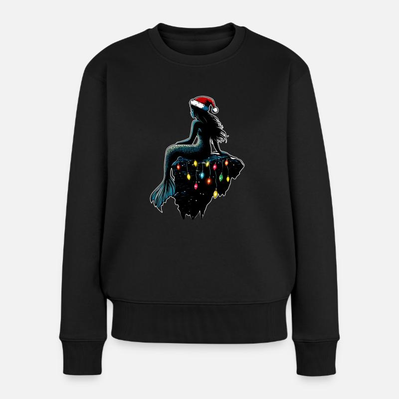 Meerjungfrau Weihnachtsmütze Xmas - Frauen Premium Bio Pullover - Schwarz