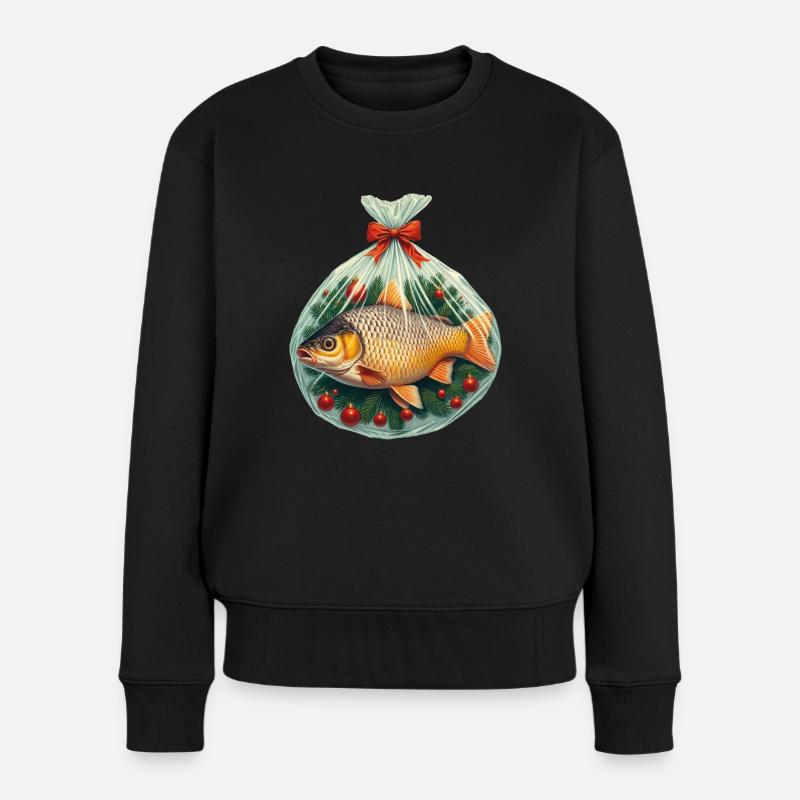 Carpe, Noël, Baudrier, Carpe de Noël - Pull Premium bio Femme - noir