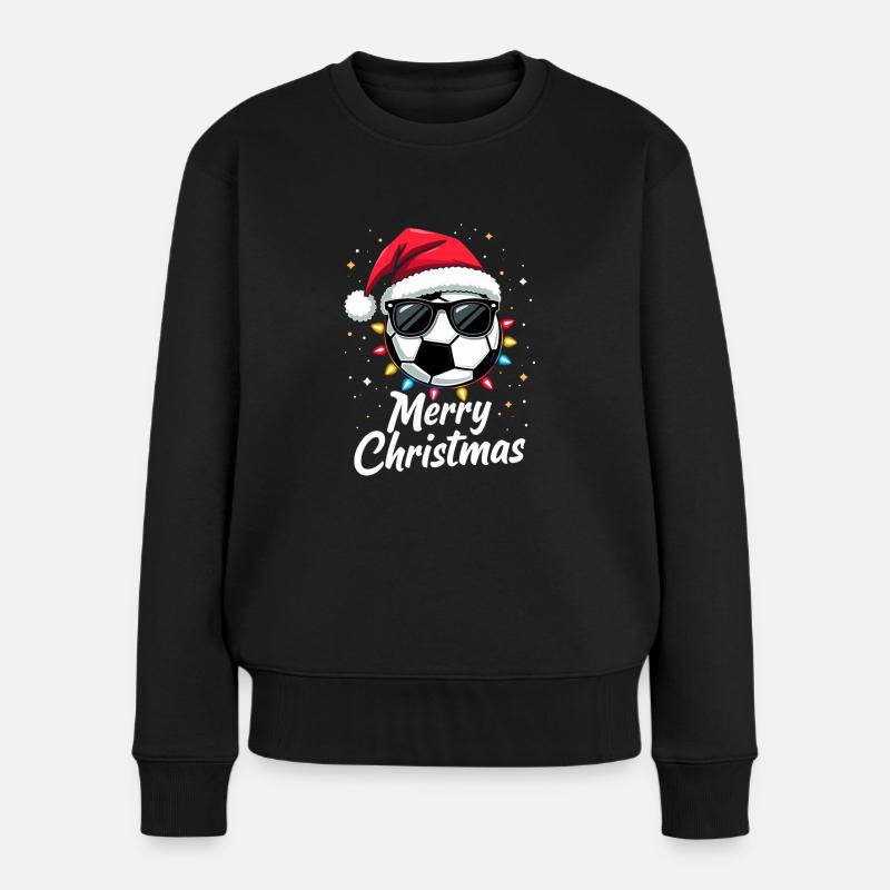 Fußball Mit Mütze - Merry Christmas - Frauen Premium Bio Pullover - Schwarz