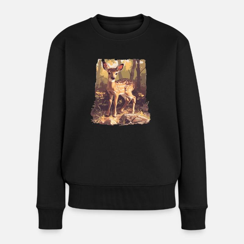 Hirsche Hirsch - Frauen Premium Bio Pullover - Schwarz