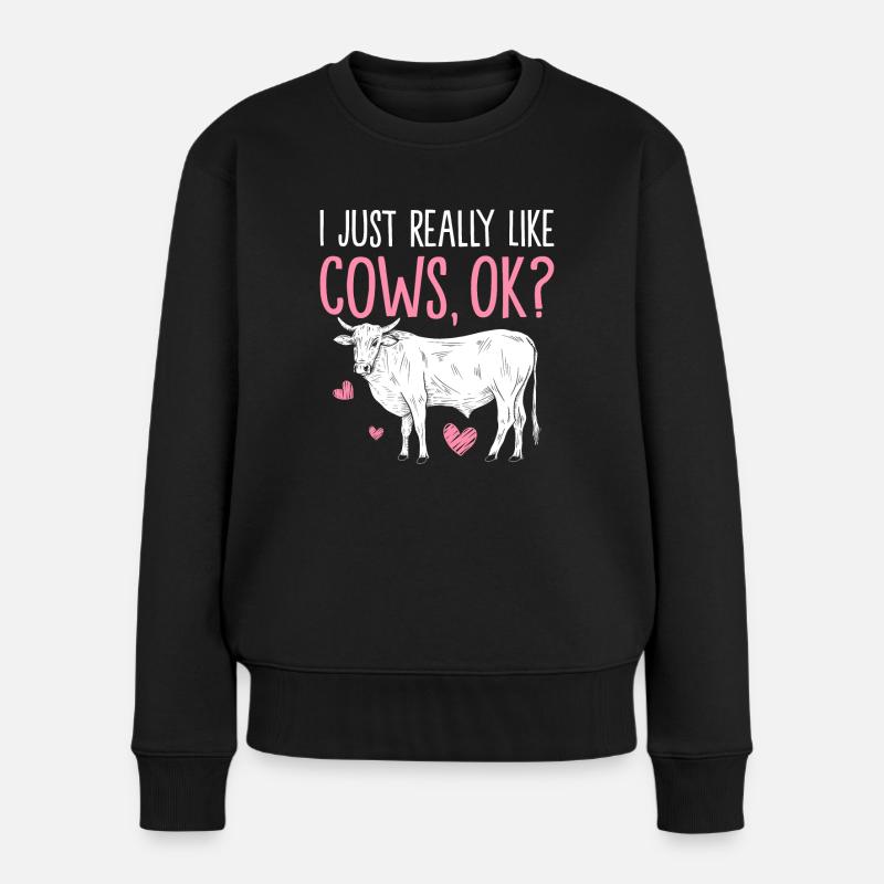 Ich mag Kühe einfach sehr, okay? Lustige Kuh Färse - Frauen Premium Bio Pullover - Schwarz