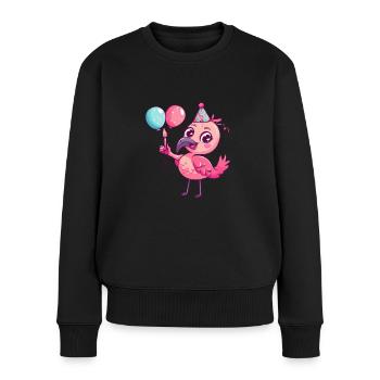 Flamingo Geburtstag Comic Niedlich - Frauen Premium Bio Pullover - Schwarz - Vorne - Julia (174cm)