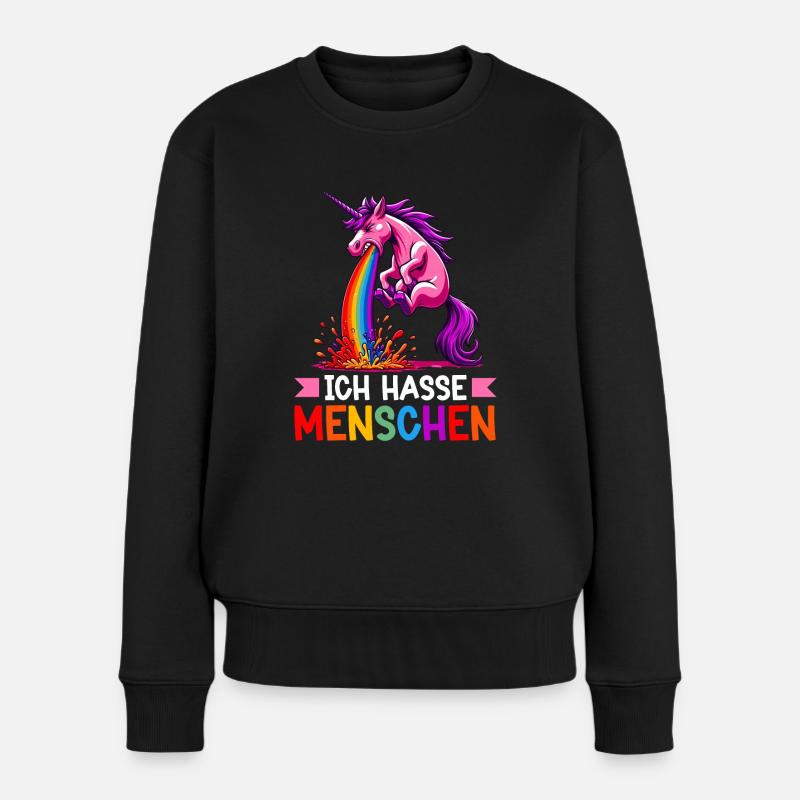 Ich Hasse Menschen Lustig Einhorn Stinkefinger - Frauen Premium Bio Pullover - Schwarz
