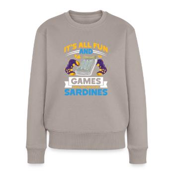 Sardines, Pêche, Poisson - Pull Premium bio Femme - taupe - Devant - Julia (174cm)