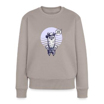 Western Llama Cowboy Outfit with Yeehaw Humor - Women's Premium Organic Jumper - taupe - Front - Julia (174cm)