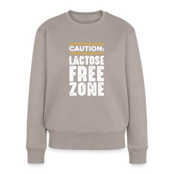 Caution Lactose Free Zone No Milk Dairy Allergy - Women's Premium Organic Jumper - taupe - Front - Julia (174cm)