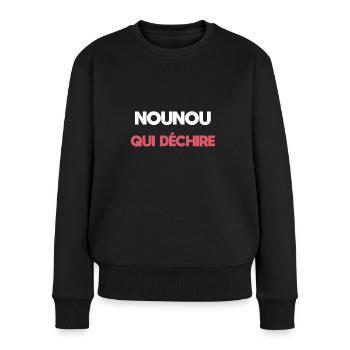 nounou qui déchire cadeau nounou - Pull Premium bio Femme - noir - Devant - Julia (174cm)
