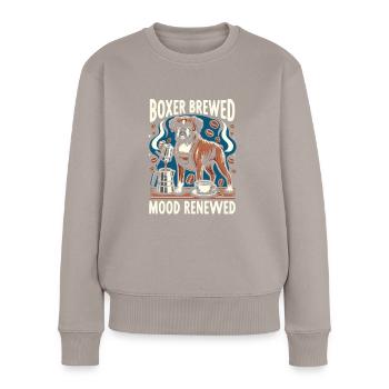Boxer Brewed Mood Renewed Caffeine Lover Dog - Women's Premium Organic Jumper - taupe - Front - Julia (174cm)