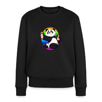 Panda Yoga Motiv süßer Panda - Frauen Premium Bio Pullover - Schwarz - Vorne - Julia (174cm)