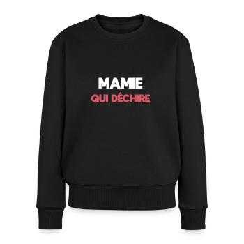 mamie qui déchire cadeau mamie - Pull Premium bio Femme - noir - Devant - Julia (174cm)