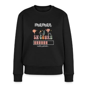 maman en cours boho bohème fleurs cadeau mère - Pull Premium bio Femme - noir - Devant - Julia (174cm)