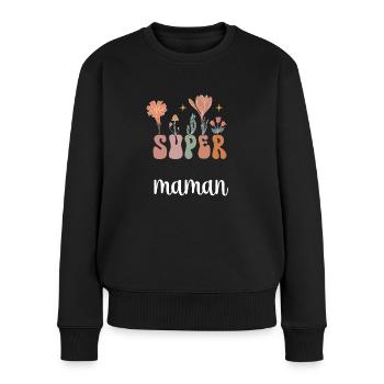 Super Mom Boho Bohemian Flowers Mother Gift - Women's Premium Organic Jumper - black - Front - Julia (174cm)