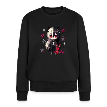 Chibi Kawaii Emo Pastell Goth Girl Anime - Frauen Premium Bio Pullover - Schwarz - Vorne - Julia (174cm)