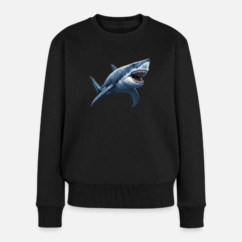 Weiße Haie Weißer Hai - Frauen Premium Bio Pullover - Schwarz