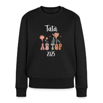Tata 2025 an der Spitze der Blumen Schwangerschaftsankündigung - Frauen Premium Bio Pullover - Schwarz - Vorne - Julia (174cm)