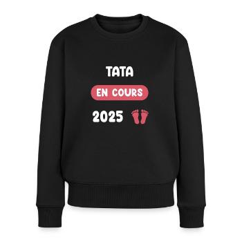 Laufende Ankündigung der Tata-Schwangerschaft 2025 - Frauen Premium Bio Pullover - Schwarz - Vorne - Julia (174cm)
