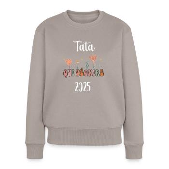 Tante 2025 Tearing Flowers Schwangerschaftsankündigung - Frauen Premium Bio Pullover - Taupe - Vorne - Julia (174cm)