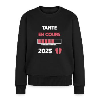 Aktuelle Tante 2025 Schwangerschaftsankündigung - Frauen Premium Bio Pullover - Schwarz - Vorne - Julia (174cm)