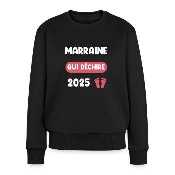 qui déchire 2025 marraine annonce grossesse - Pull Premium bio Femme - noir - Devant - Julia (174cm)