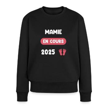 Laufend 2025: Oma kündigt Schwangerschaft an - Frauen Premium Bio Pullover - Schwarz - Vorne - Julia (174cm)