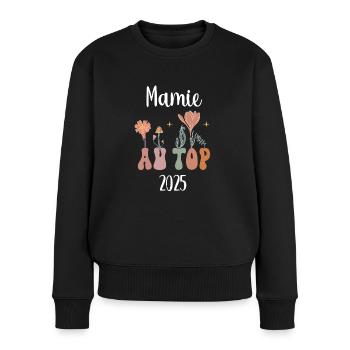 Oma 2025 an der Spitze Blumen Schwangerschaftsankündigung - Frauen Premium Bio Pullover - Schwarz - Vorne - Julia (174cm)