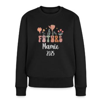 mamie 2025 future fleurs annonce grossesse - Pull Premium bio Femme - noir - Devant - Julia (174cm)