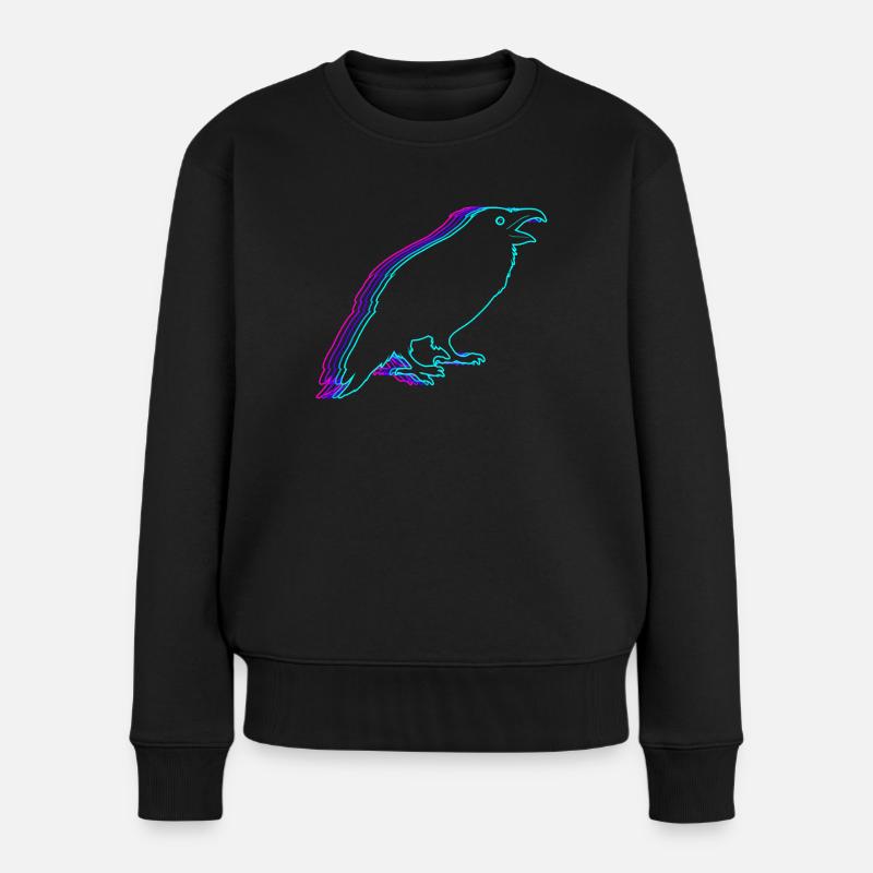 Retro Raven Crow Vaporwave - Frauen Premium Bio Pullover - Schwarz