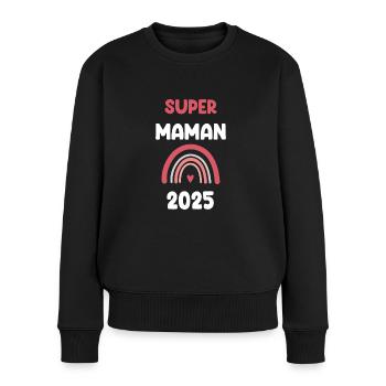 2025 Mama Super Schwangerschaft Anzeige - Frauen Premium Bio Pullover - Schwarz - Vorne - Julia (174cm)