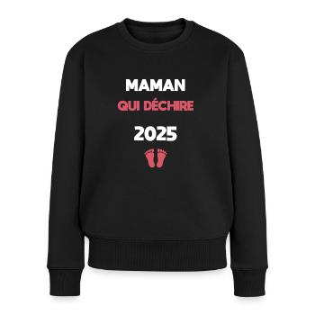 Ankündigung der Schwangerschaft Mama 2025 - Frauen Premium Bio Pullover - Schwarz - Vorne - Julia (174cm)