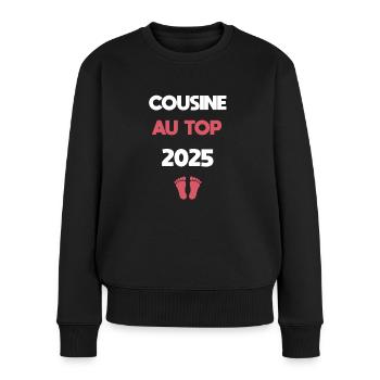 Cousine bei der Top-Schwangerschaftsankündigung 2025 - Frauen Premium Bio Pullover - Schwarz - Vorne - Julia (174cm)