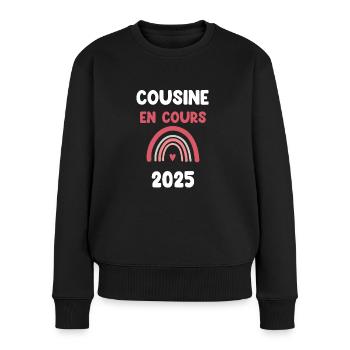 2025 Aktuelle Ankündigung der Schwangerschaft der Cousine - Frauen Premium Bio Pullover - Schwarz - Vorne - Julia (174cm)