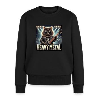 Heavy Metal Katze mit Gitarre - Frauen Premium Bio Pullover - Schwarz - Vorne - Julia (174cm)