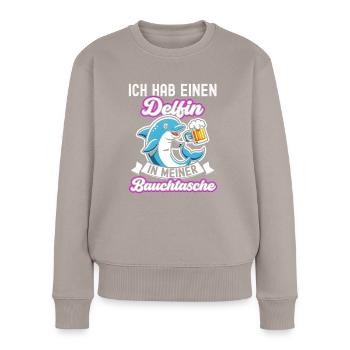 Delfin in meiner Bauchtasche Lustige Mallorca - Frauen Premium Bio Pullover - Taupe - Vorne - Julia (174cm)