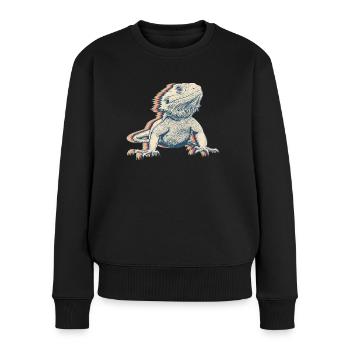 Bartagame Eidechse Retro Line Art - Frauen Premium Bio Pullover - Schwarz - Vorne - Julia (174cm)