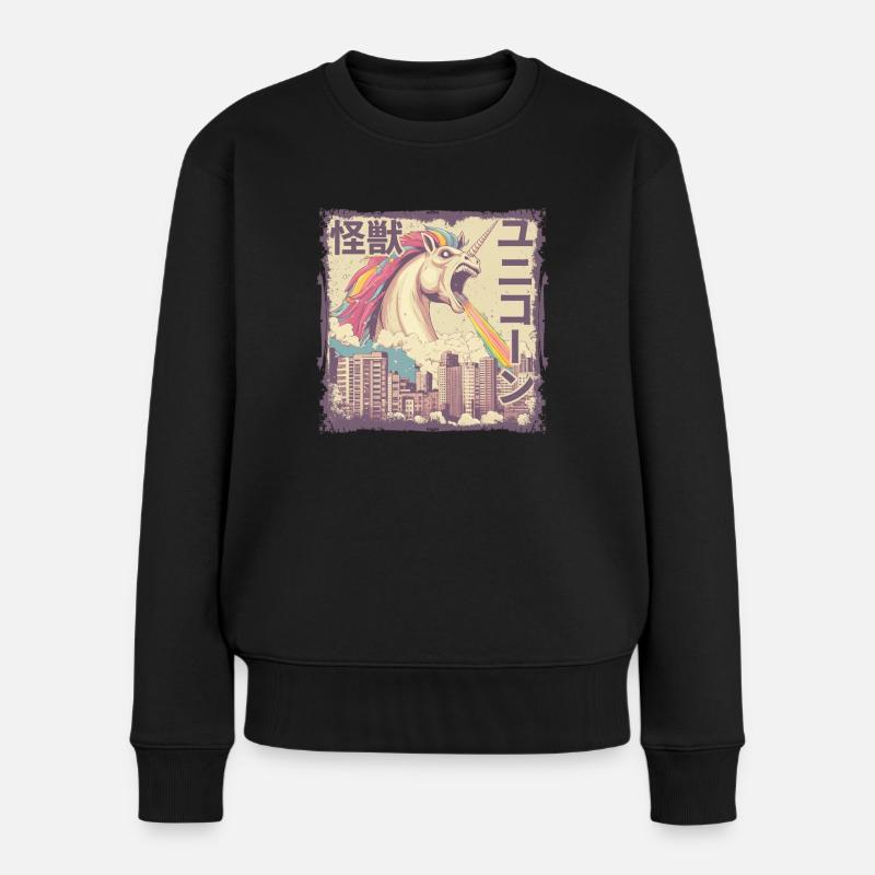 Kaiju Einhorn Japanisches Monster Regenbogen - Frauen Premium Bio Pullover - Schwarz