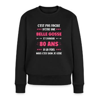 80 ANS - Pull Premium bio Femme - noir - Devant - Julia (174cm)