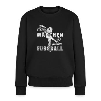 Echte Mädchen spielen Fußball Frauenfußball - Frauen Premium Bio Pullover - Schwarz - Vorne - Julia (174cm)