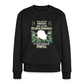 Cadeau humour femme parfaite réunionnaise - Pull Premium bio Femme - noir - Devant - Julia (174cm)