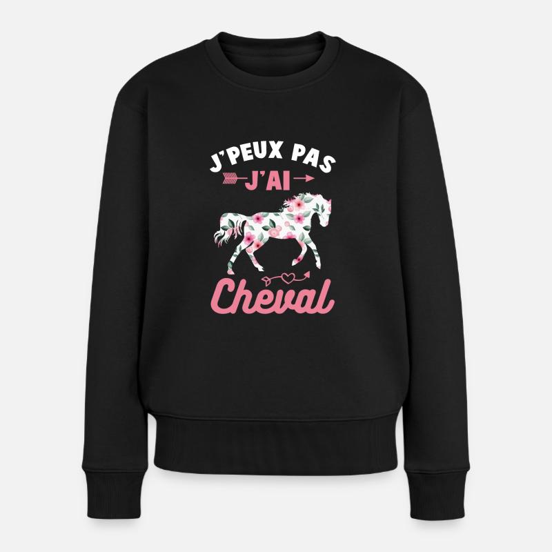 Je peux pas j'ai cheval silhouette cheval fleurs - Pull Premium bio Femme - noir