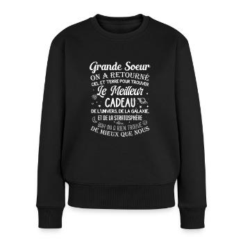 Meilleur cadeau grande soeur ciel et terre drôle - Pull Premium bio Femme - noir - Devant - Julia (174cm)