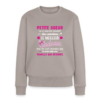 Meilleur cadeau petite soeur citation coeur ruban - Pull Premium bio Femme - taupe - Devant - Julia (174cm)