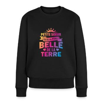 petite soeur tu es la plus belle de la terre - Pull Premium bio Femme - noir - Devant - Julia (174cm)