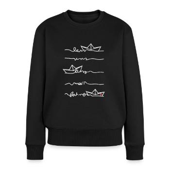 Papierschiff Meer Papierboot Papierschiffchen - Frauen Premium Bio Pullover - Schwarz - Vorne - Julia (174cm)